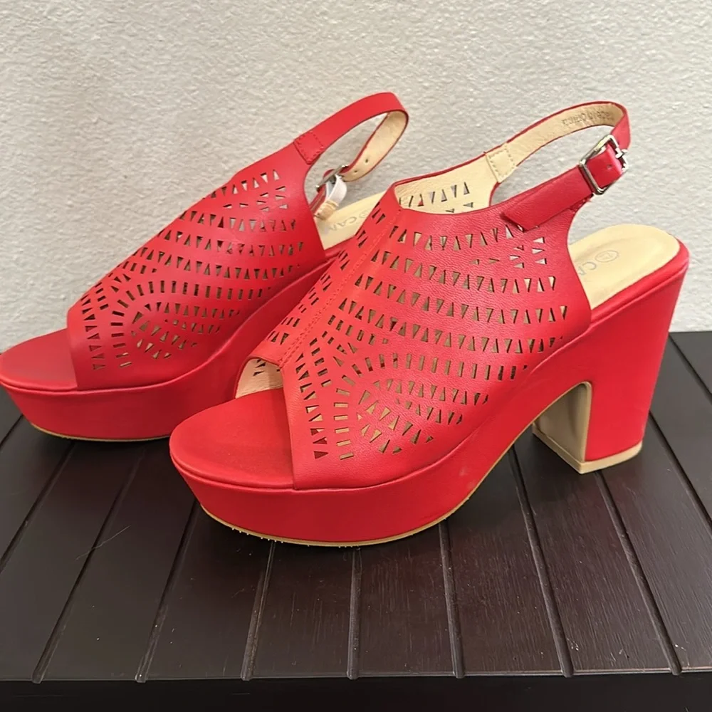 CAMSSOO RED PLATFORM HEELS - Picture 2 of 5
